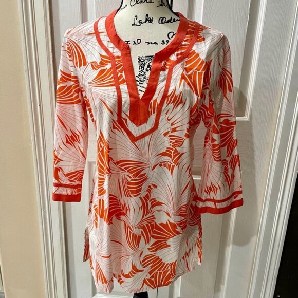 J.CREW TROPICAL PREPPY TUNIC MINI DRESS 3/4 SLEEVE FLORAL BOHO 70’ STYLE SZ M - Picture 10 of 13